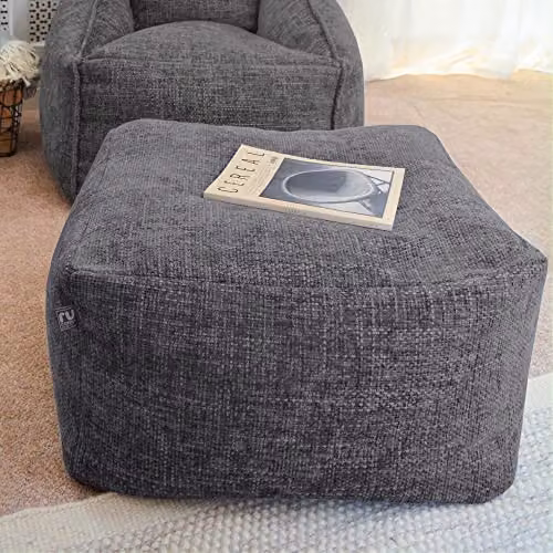 rucomfy Beanbags Weave Ottoman Bean Bag in Grey, Modern Fabric Pouffe Footstool, W/D/H: 60 x 60 x 36 cm – 2