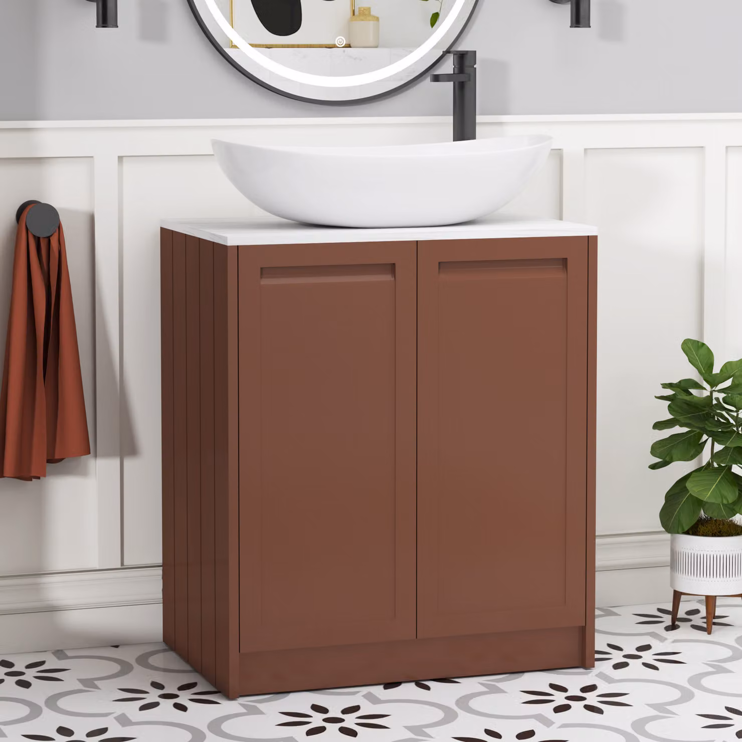 Royal Bathrooms Elmore 700mm Terracotta Clay Floor Standing 2 Door Vanity Unit with Cesar Basin