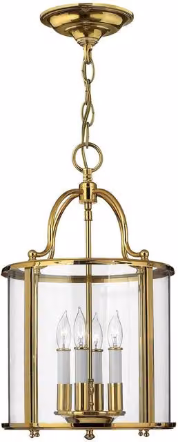Netlighting Gentry 4 Light Medium Ceiling Lantern Pendant in Polished Brass and Glass with E14 Base