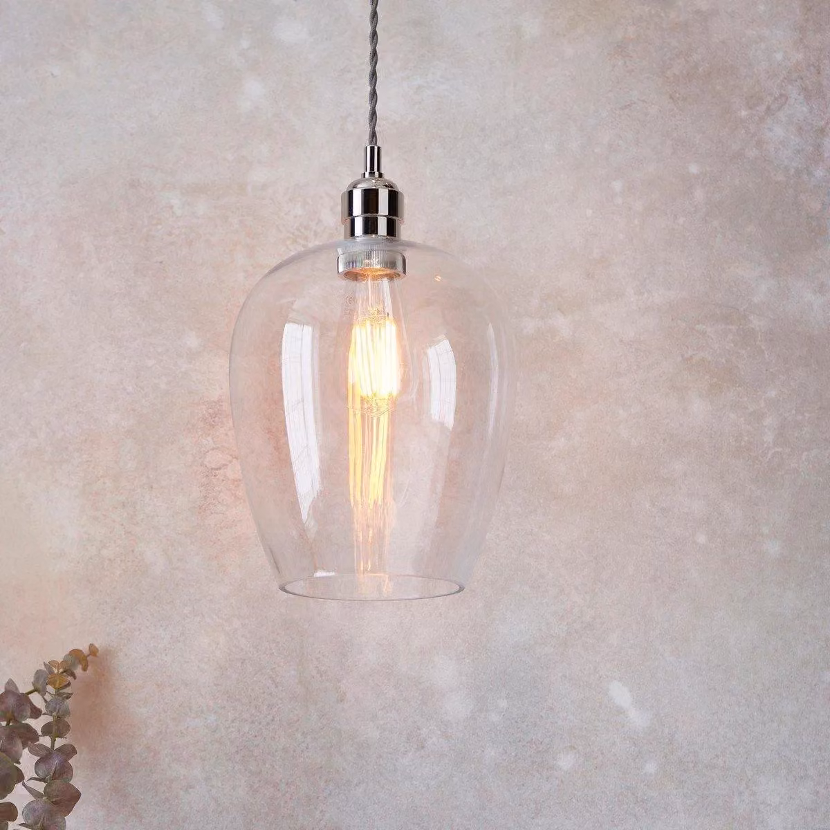 Netlighting LIVORNO Dimmable Modern Single Pendant Ceiling Lamp with Transparent Glass and Silver Metal Finish – 2