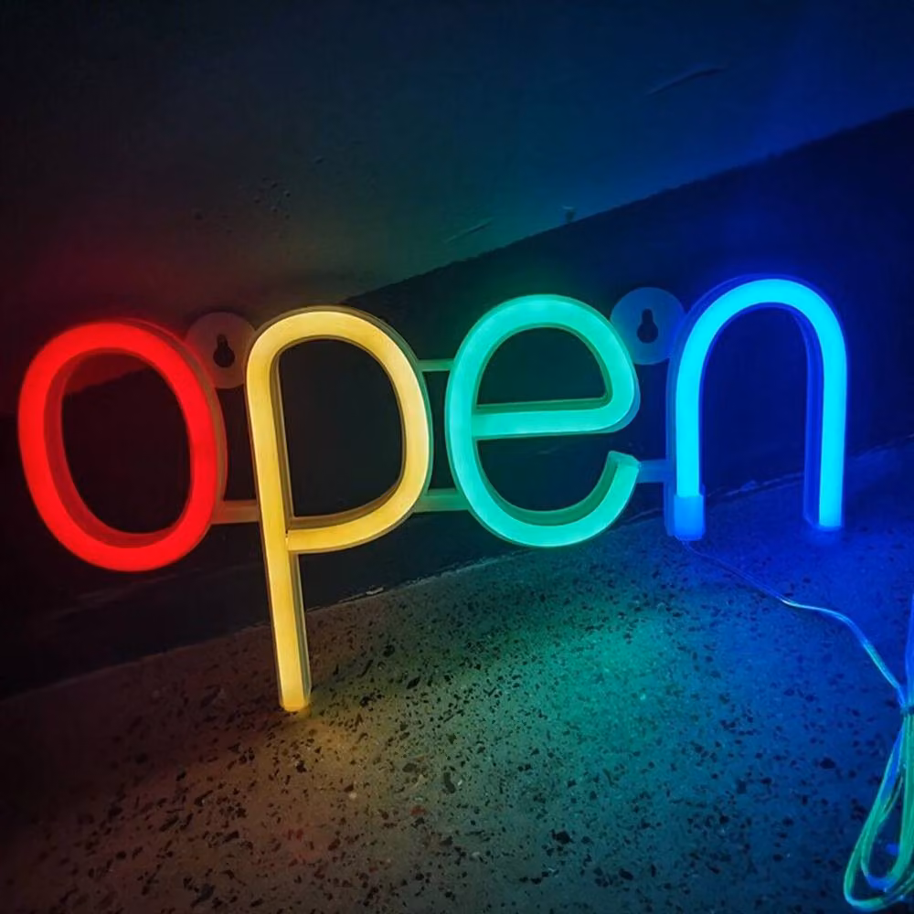 FLAVORA Multicolour Flashing LED Open Sign Neon Light for Shops and Bars, W: 100 cm, H: 15 cm – 2