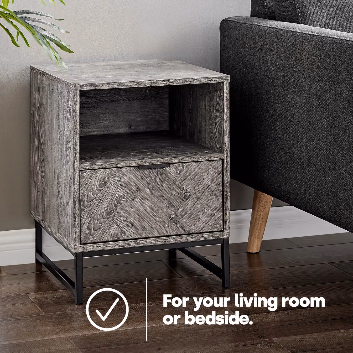 LIVIVO Grey Side Table with Drawer and Shelf – 2