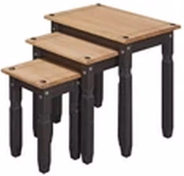 EONLION 3 Piece Mexican Pine Nest of Tables in Charcoal Black and Brown – 1