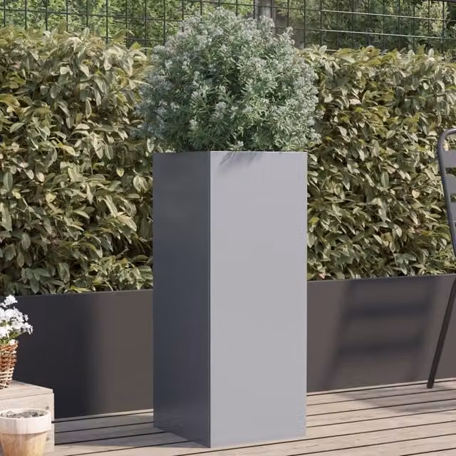 Berkfield Home Galvanised Steel Planter Tub in Silver and Grey, W/D/H: 32 x 29 x 75 cm – 1