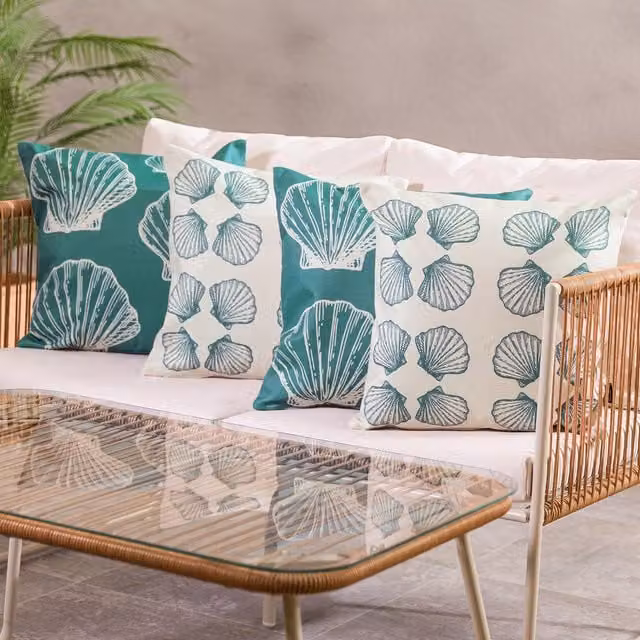 ICON 4-Piece Nautical Shell Cushion Set in Turquoise