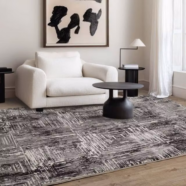 The Rug Shop UK Grey Modern Striped Machine Woven Area Rug W: 200 cm, D: 290 cm