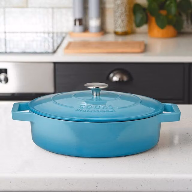 Cooks Professional 28cm Enamelled Cast Iron Casserole Dish in Blue and Black