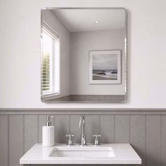Showerdrape Trafalgar Square Frameless Bevelled Edge Square Bathroom Mirror in Silver, W: 60 cm, H: 60 cm