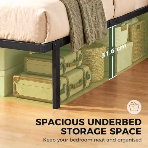 HOMCOM Black Metal Double Bed Frame with Underbed Storage, W/D/H: 140 x 200 x 35.5 cm – 4