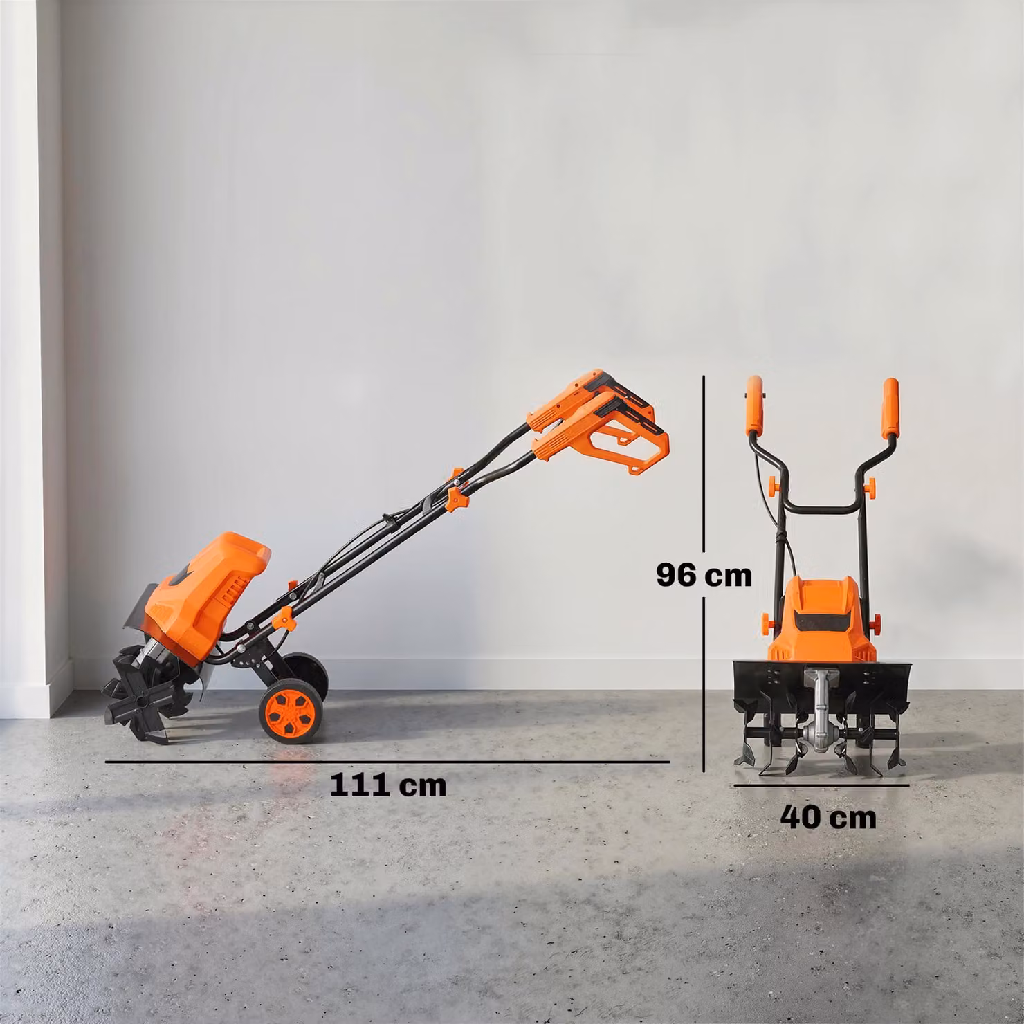Outsunny 1500W Electric Garden Tiller in Orange with Foldable Handle, 40cm Working Width, 20cm Tilling Depth and 6 Steel Blades – 3