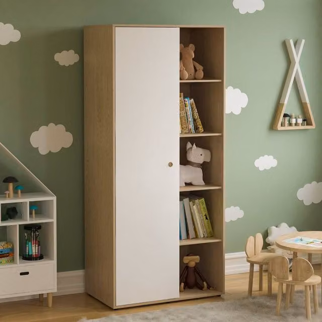 HD Designs Neptune 1 Door White Wardrobe with Internal Shelves and Hanging Rod for Childrens Bedrooms