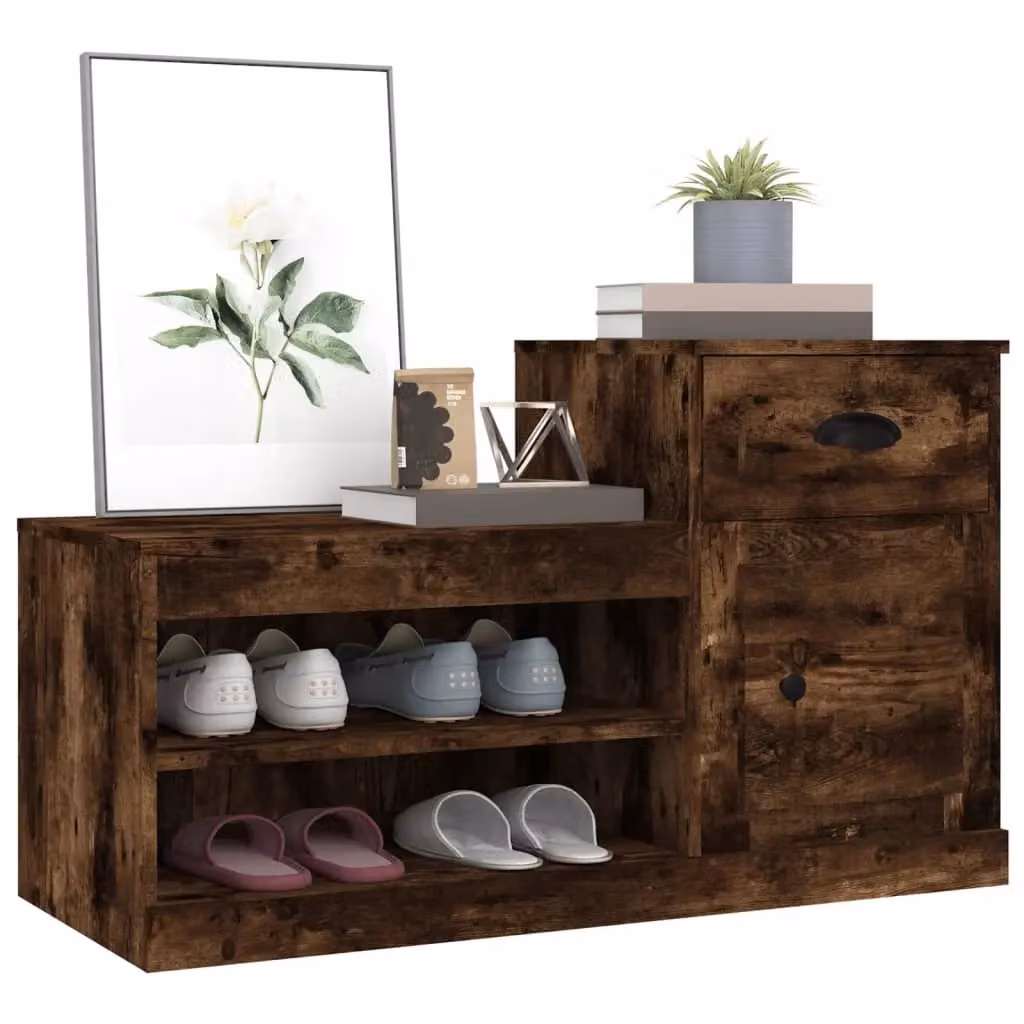 Berkfield Home Smoked Oak Shoe Cabinet in Brown, W/D/H: 100 x 42 x 60 cm – 3