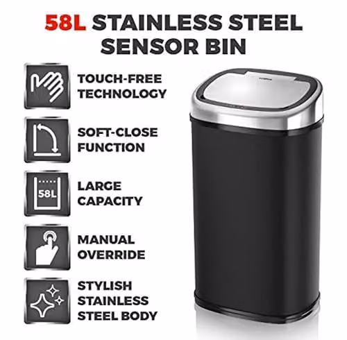 Tower T80900 Sensor Kitchen Bin with Infrared Touchless Lid, Black – 2