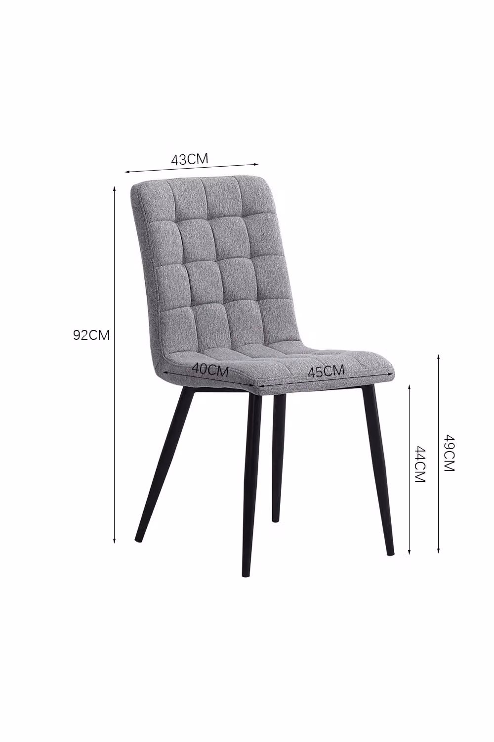 Living and Home Set of 4 Modern Tufted Armless Dining Chairs in Grey Fabric with Metal Frame – 2