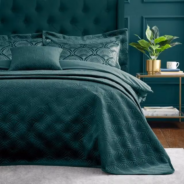 Catherine Lansfield Art Deco Pearl Quilted Bedspread, Teal, W: 220 cm, D: 230 cm