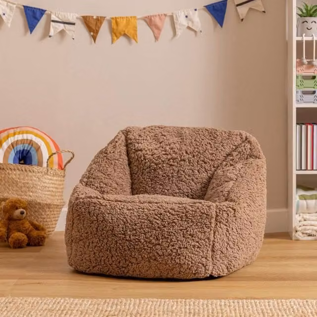 icon Kids Natalia Teddy Berber Fleece Childrens Bean Bag Armchair in Brown, Medium – 1
