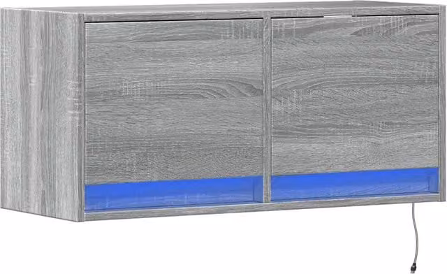 Berkfield Home TV Wall Cabinet with LED Lights in Grey Sonoma, W/D/H: 80 x 31 x 35 cm