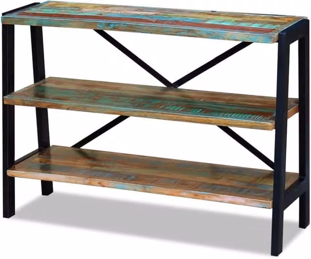 Berkfield Home Industrial Sideboard with 3 Shelves in Multicolour Waxed Reclaimed Wood and Metal, W/D/H: 78 x 35 x 35 cm – 1