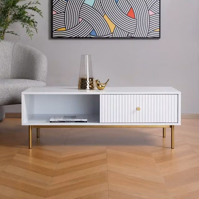 Home Garden Direct Devon White Rectangular Coffee Table with Drawer – 1