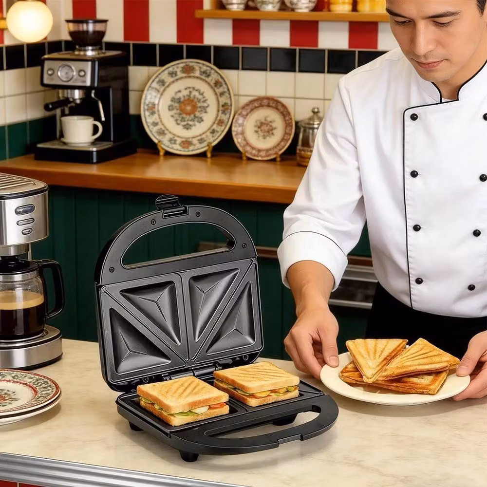FLAVORA 750W 2 Slice Triangle Sandwich Toaster in Black – 3