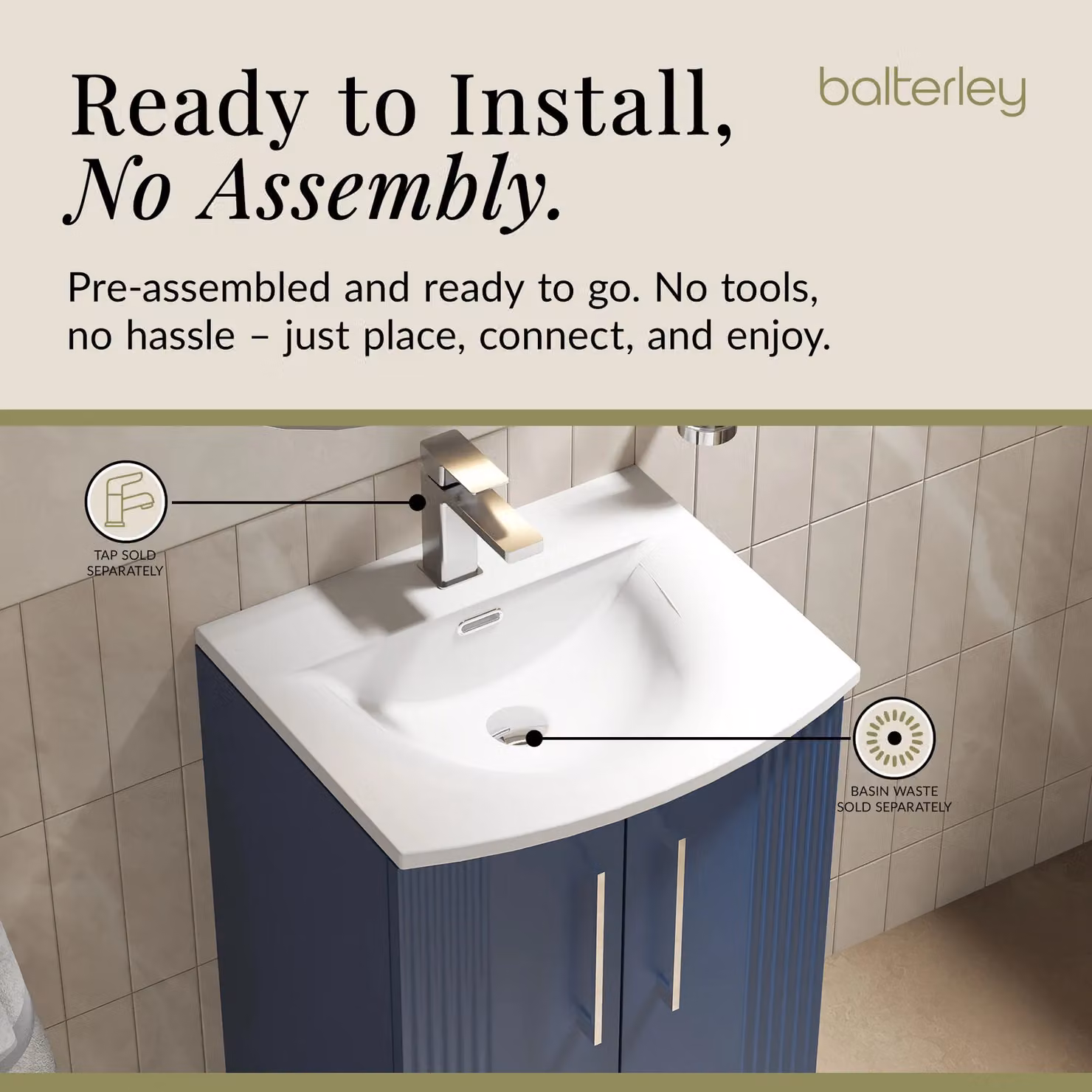 Balterley 2 Door Floor Standing Bathroom Vanity Unit with Curved Basin, Satin Blue – 4