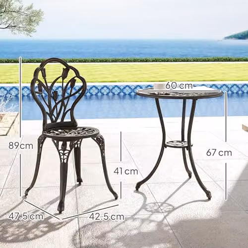 Outsunny 3 Piece Retro Metal Bistro Set in Matt Bronze for Garden, Balcony or Terrace – 6