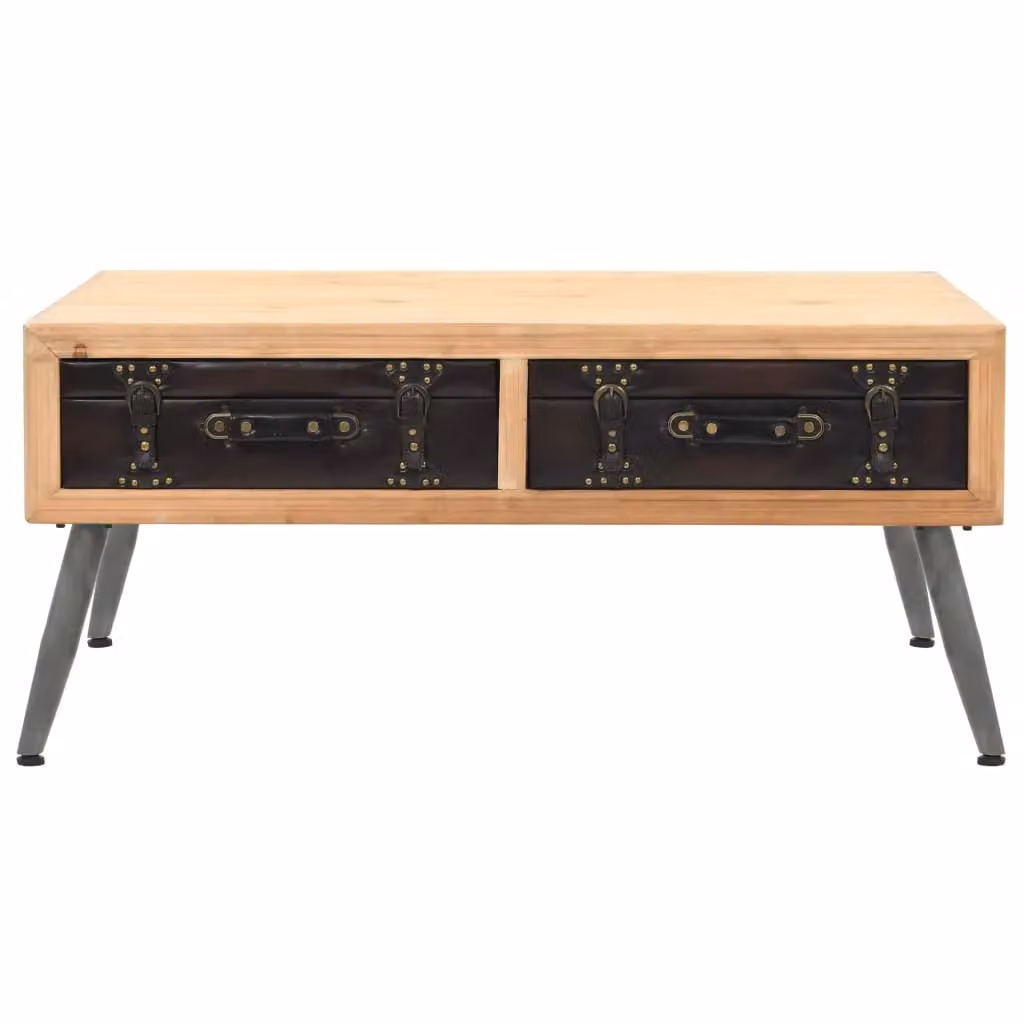 Berkfield Home Retro Solid Fir Wood Coffee Table, Brown, W: 115 cm, D: 55 cm, H: 50 cm – 2