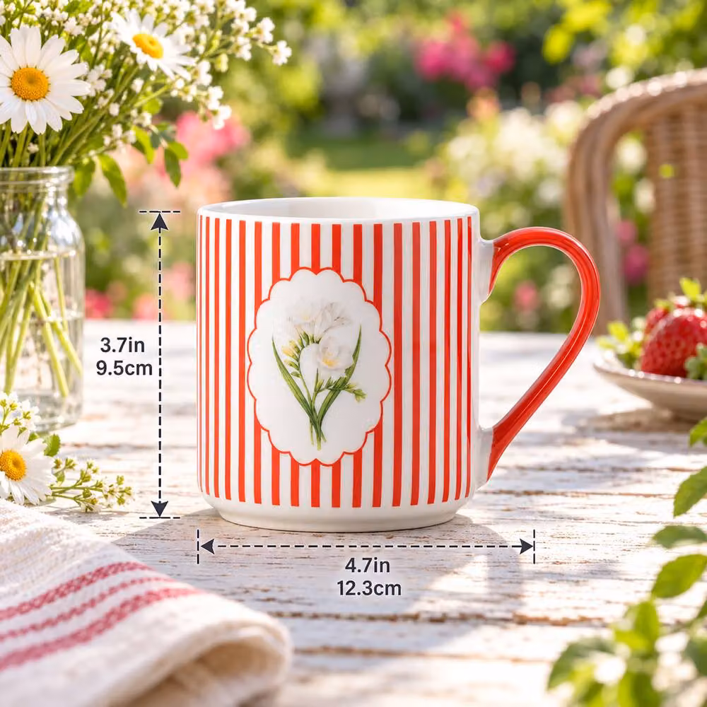 Simpa The English Garden Floral Ceramic Mug Collection, Multicolour, Set of 6, 370ml per mug – 5