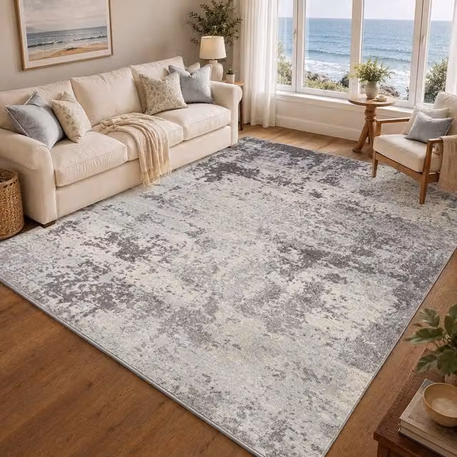 Livabliss Chester Abstract Modern Marble Rug in Grey, W: 200 cm, D: 275 cm