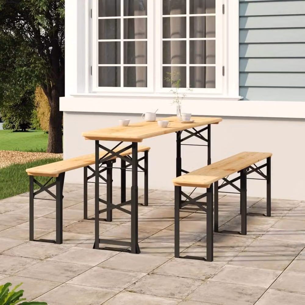 Berkfield Home Folding Beer Table in Brown Solid Wood Fir, W: 170 cm, D: 50 cm, H: 75/105 cm – 2