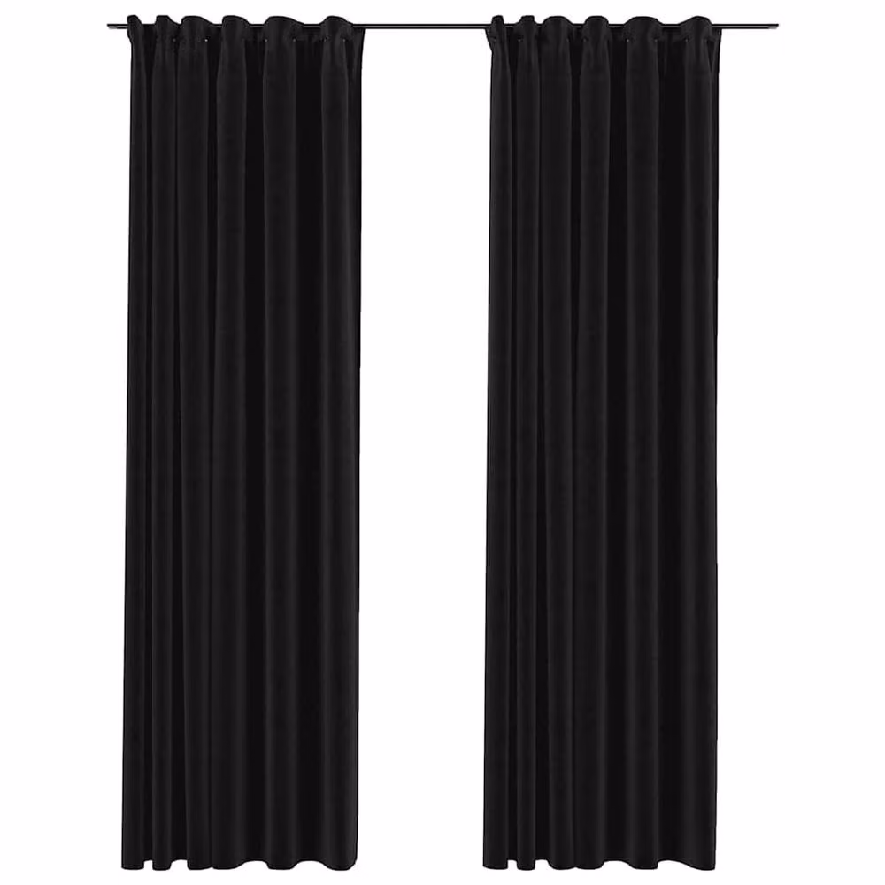 Berkfield Linen-Look Blackout Curtains with Hooks, 2 Pack, Anthracite Black, W: 140 cm, H: 245 cm – 2