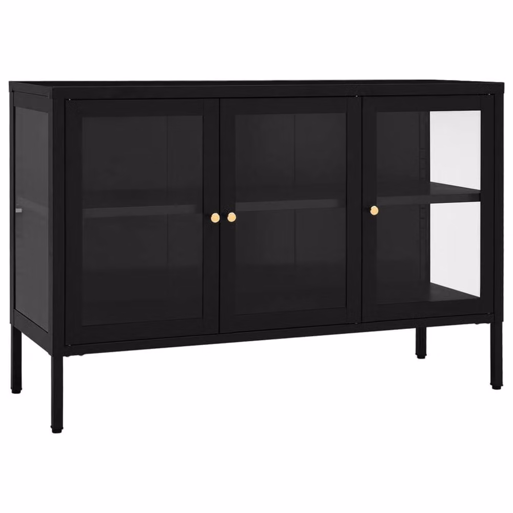 Berkfield Home Modern Black Sideboard in Steel and Glass, W/D/H: 105 x 35 x 70 cm – 3