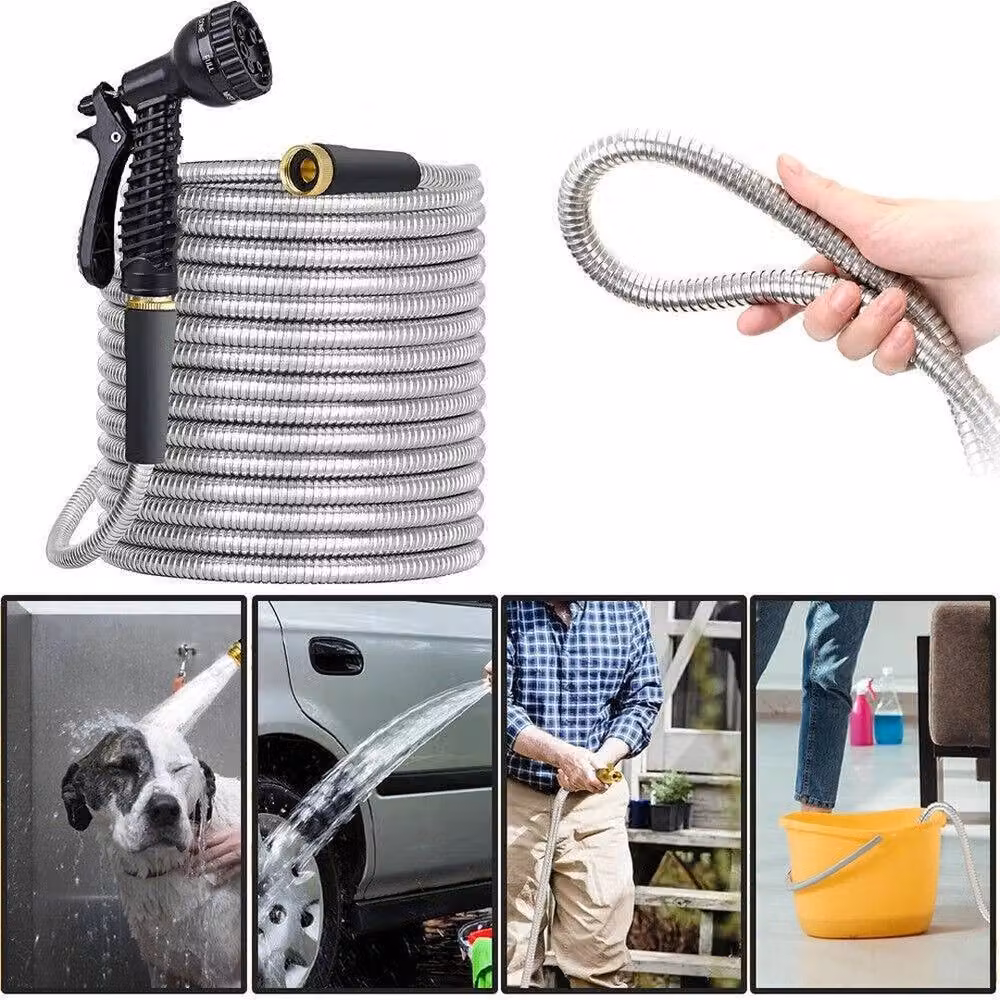 NESTLUNE Stainless Steel Garden Hose Pipe, Silver, 22.86 m – 2