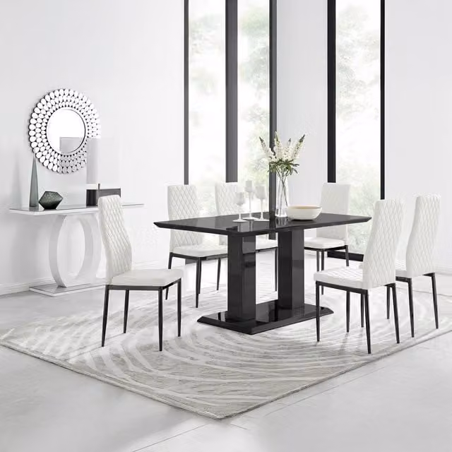 FurnitureboxUK Imperia White Rectangular Dining Table with 6 Milan Black Leg Chairs