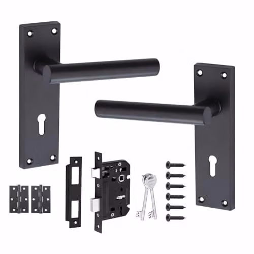 Golden Grace Victorian Lever Lock Door Handles, Matt Black Key Lock Set