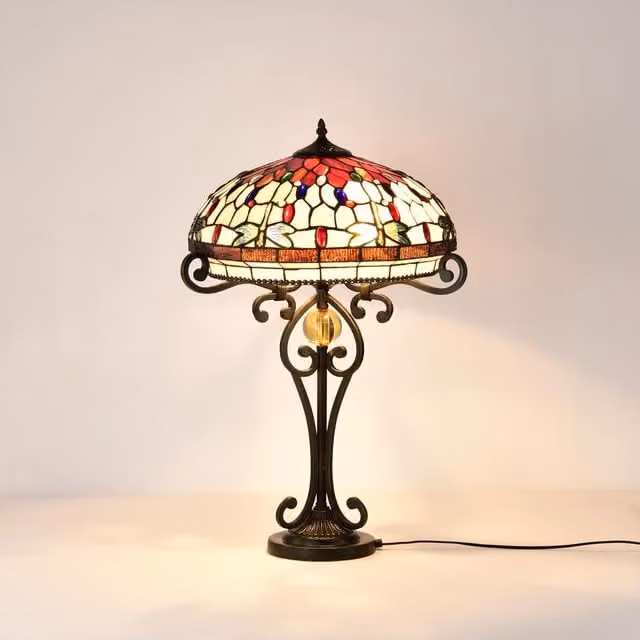 BELOFAY Tiffany Stained Glass Table Lamp in Multicolour and Bronze