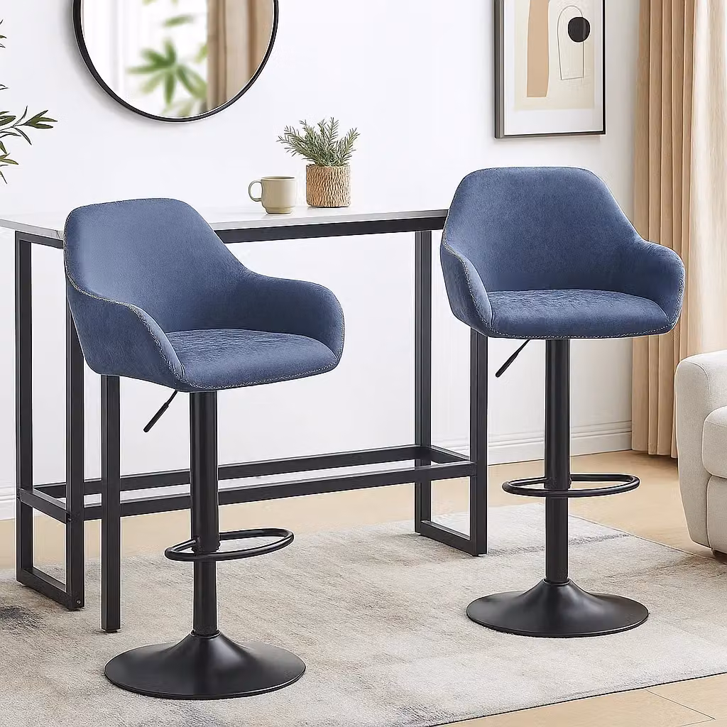 Modcraft Set of 2 Blue Synthetic Leather Height Adjustable Swivel Bar Stools with Armrests – 5