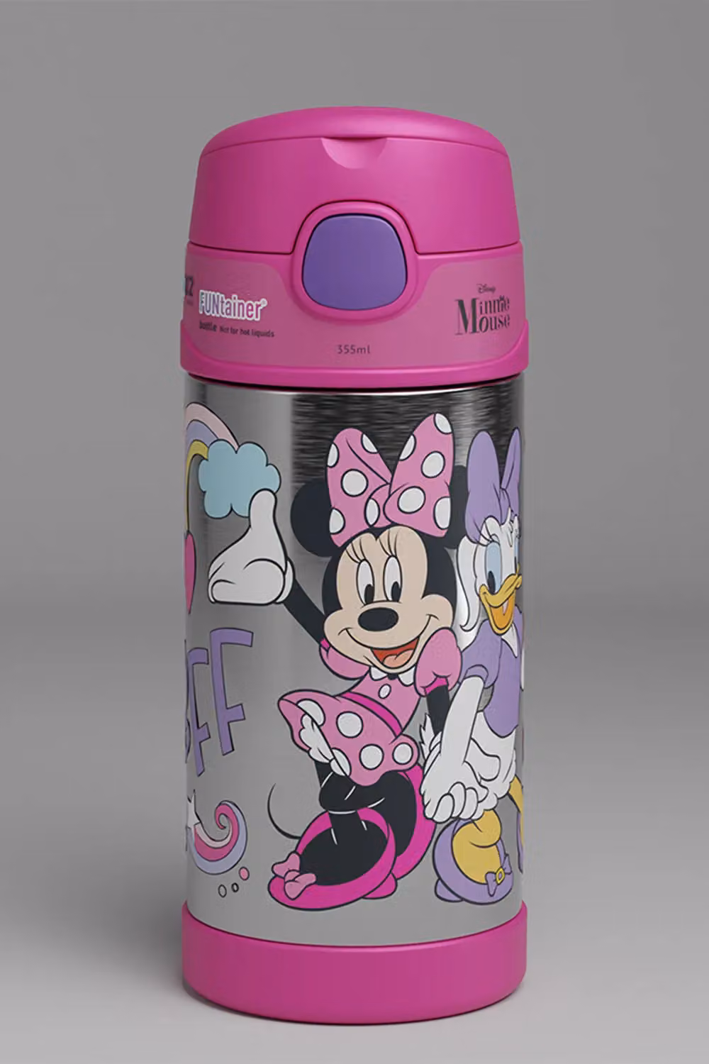 Thermos Disney Minnie Mouse and Daisy Kids Stainless Steel Vacuum Insulated Straw Bottle, Multicolour, 355ml – 4