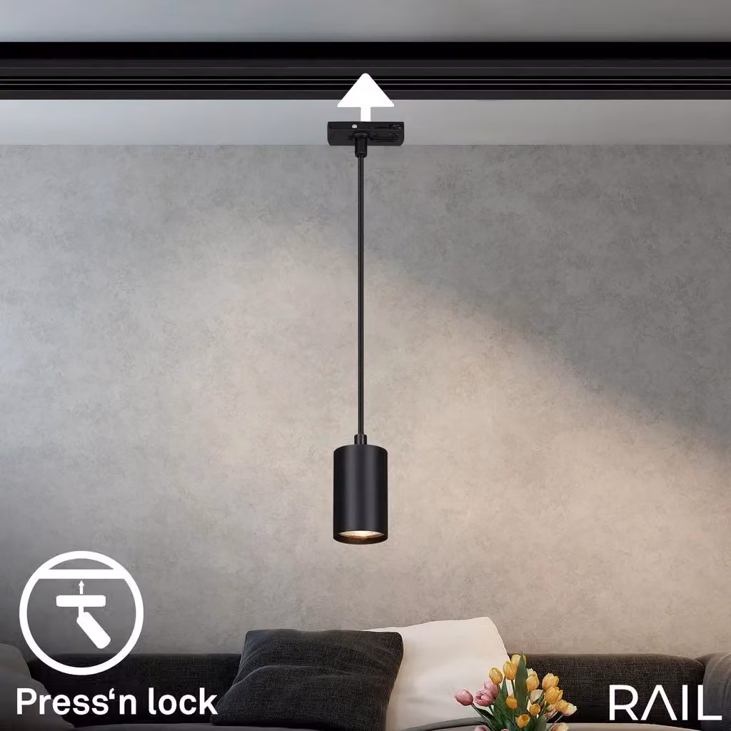 Briloner Black Metal LED Pendant Track Light System for 1xGU10, L 141.0 x W 8.2 x D 5.5 cm – 4