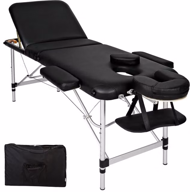 tectake 3-Zone Aluminium Massage Table with Padding Bag in Black