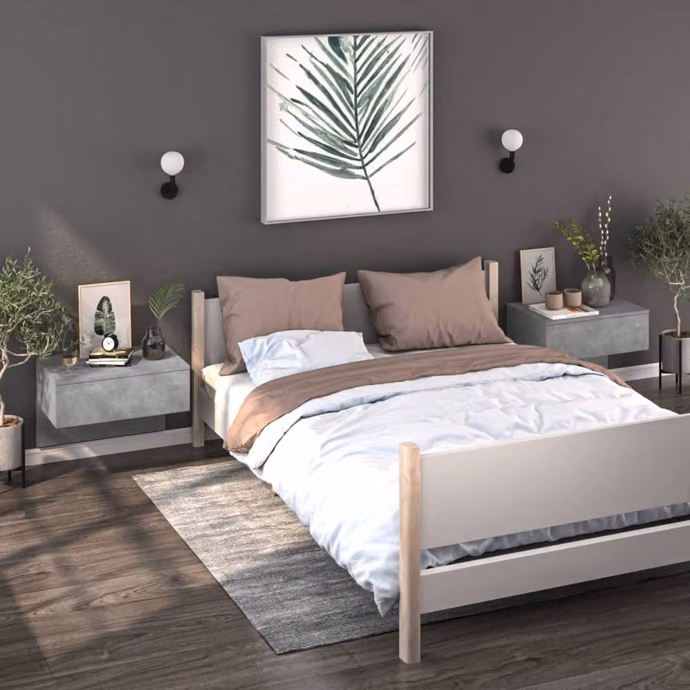 Berkfield Home Wall-mounted Bedside Cabinets, 2 Piece Set, Concrete Grey – 2