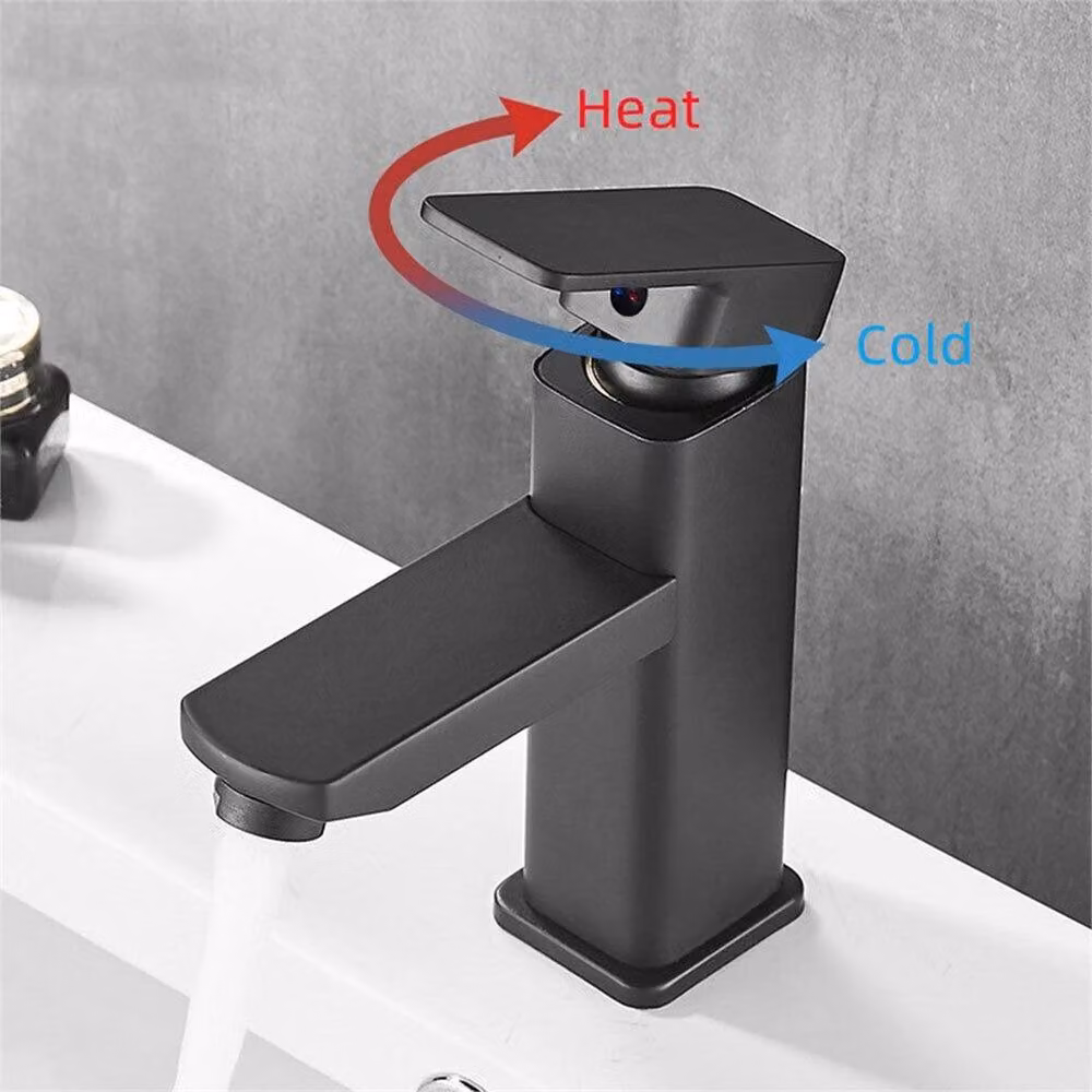 SPETLEK Matt Black Square Waterfall Basin Mixer Tap with Waste and Single Lever Control – 2