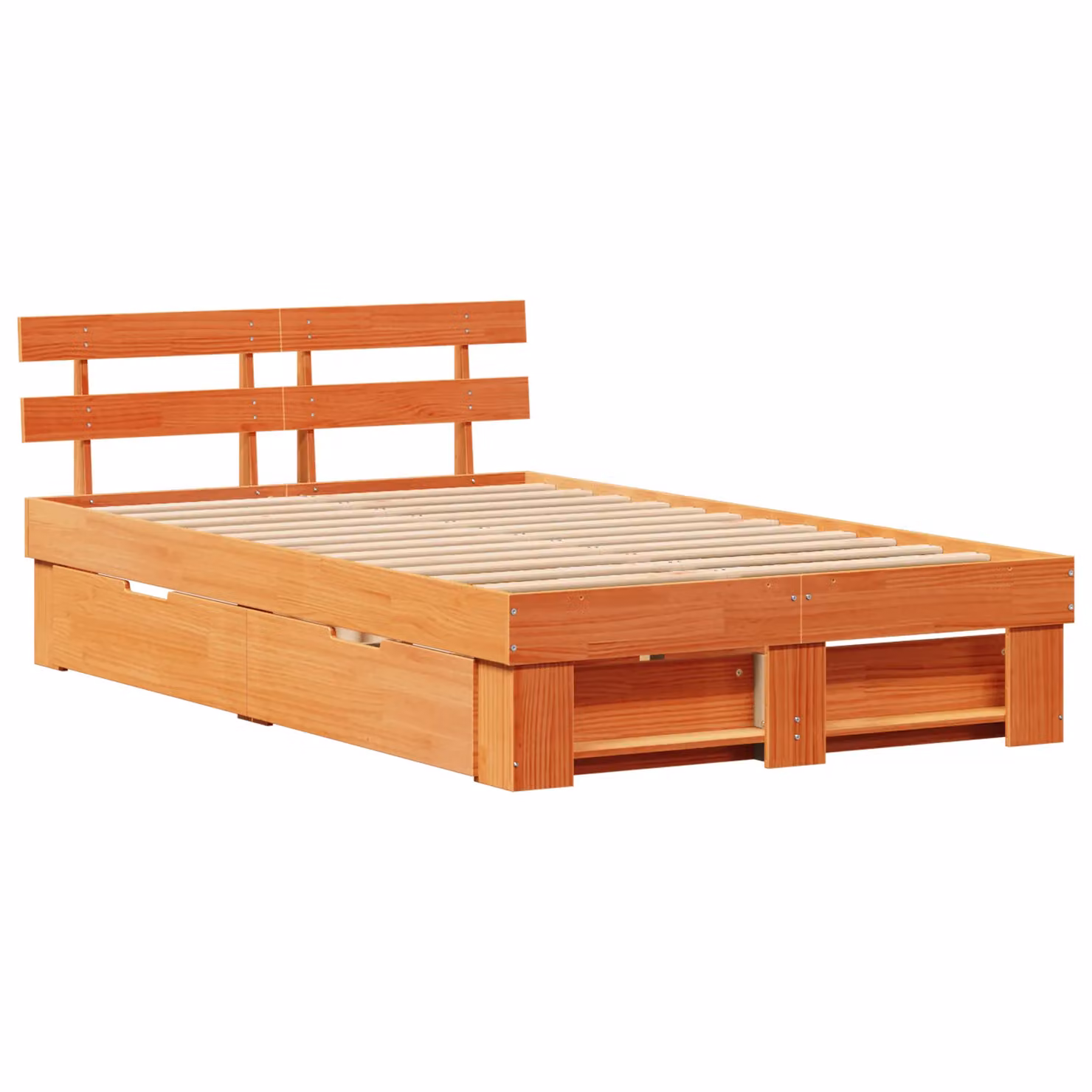 Berkfield Home Solid Wood Pine Bed with Storage Headboard and Drawer, Wax Brown, W: 120 cm, L: 190 cm – 1