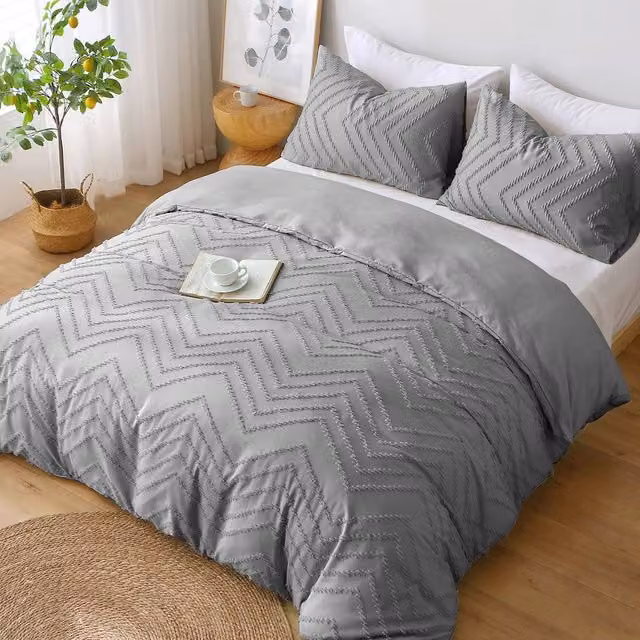 Pamposh Ultra Soft Tufted Microfibre Duvet Cover and Pillowcase Set in Grey, W: 140 cm, H: 200 cm