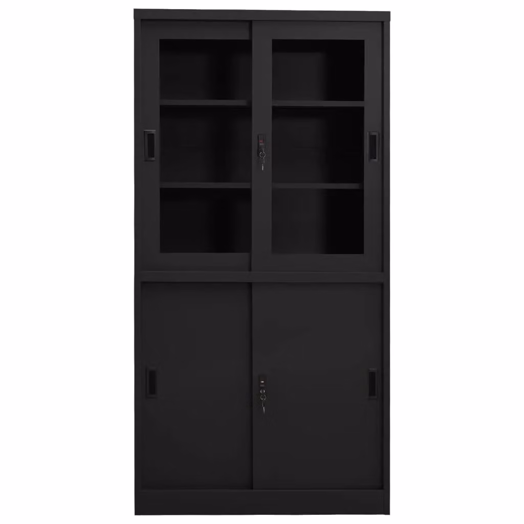 Berkfield Home Office Cabinet with Sliding Glass Doors in Anthracite and Black, W/D/H: 90 x 40 x 180 cm – 2