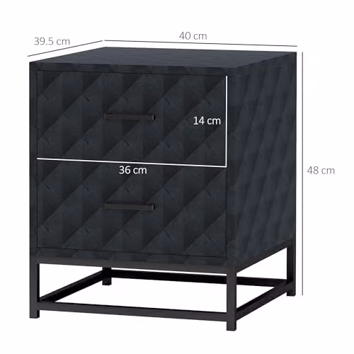 HOMCOM Set of 2 Modern Black Bedside Tables with Metal Legs – 3