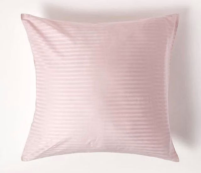 Homescapes Egyptian Cotton Euro Pillowcase with Zip, Pink, W/D/H: 80 x 80 cm, 330 TC Mako Satin Stripe