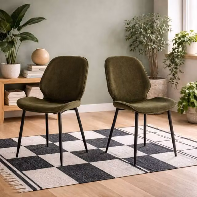 Wyld Haus Set of 4 Larkwood Corduroy Dining Chairs in Green and Black