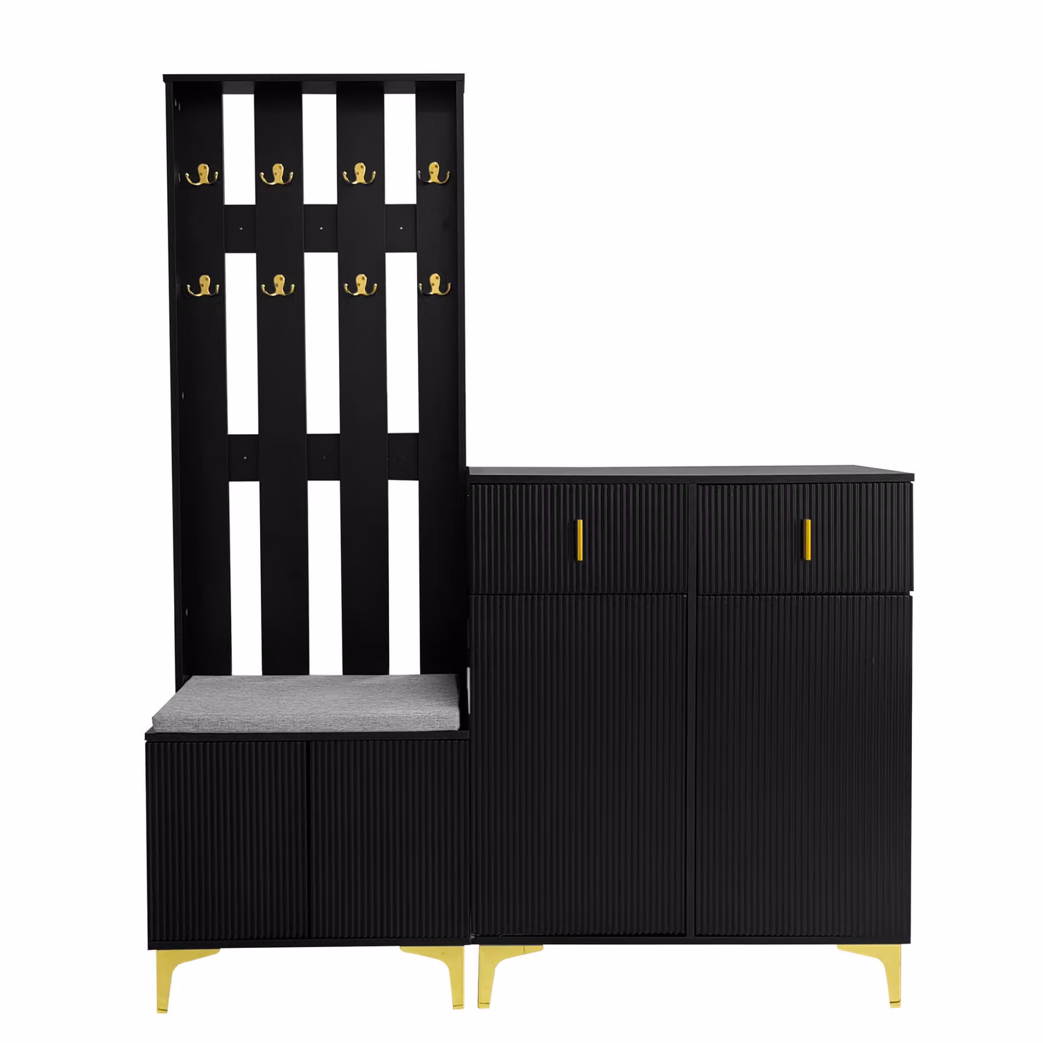 Aosom UK Modern Wardrobe, Drawers and Shoe Bench Set with Cushion in Black and Gold – 2