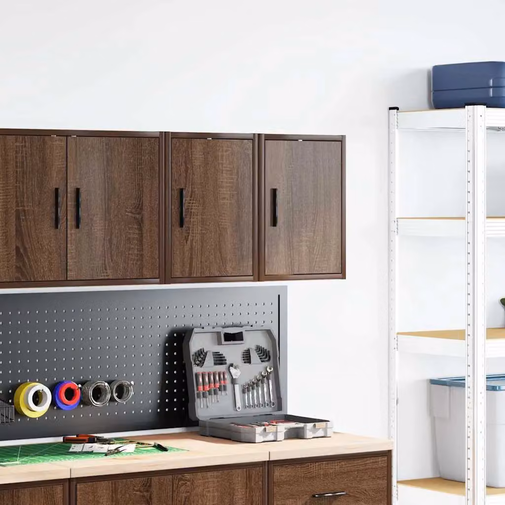 Berkfield Home Set of 2 Wall Mounted Garage Cabinets in Brown Oak Engineered Wood – 2